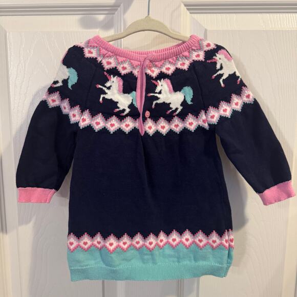 Lily & Jack Fair Isle Unicorn Navy Sweater Dress Longsleeved Size 6-12 Months v - Picture 2 of 5